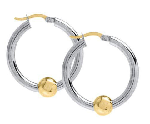 Cape Cod Sterling Silver 26mm Hoop Earrings with 14k Gold Bead