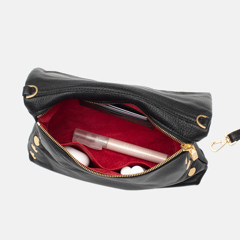 Hammitt VIP Medium Black Brushed Gold Leather Crossbody Clutch