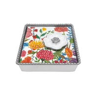 Mariposa White Flower Beaded Napkin Box Set