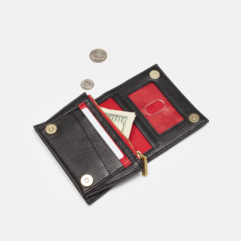 Hammitt Allen Black/Brushed Gold Red Zip Wallet