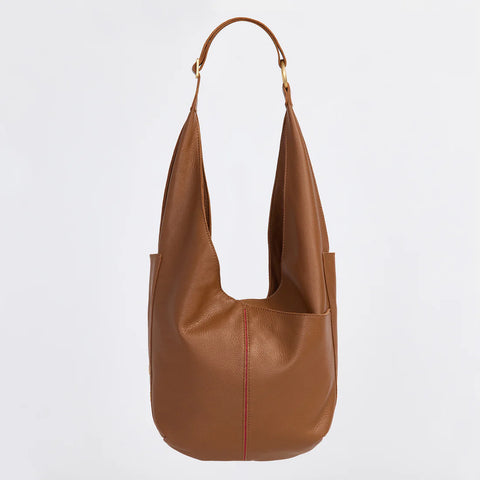 Hammitt Tom Zip Mahogany Pebble/Brushed Gold Red Zip Hobo Bag