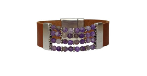 JBJ Women’s Juno Amethyst Brown Leather Bracelet