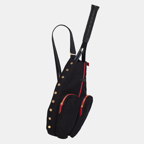 Hammitt Courtside Black/Brushed Gold Red Zip Sling