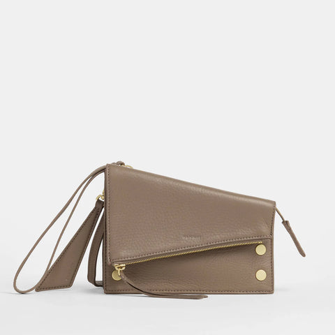 Hammitt Curtis Sculpted Taupe/Brushed Gold Crossbody Clutch