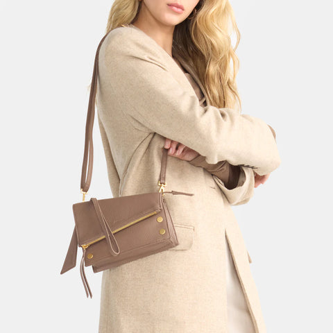 Hammitt Curtis Sculpted Taupe/Brushed Gold Crossbody Clutch