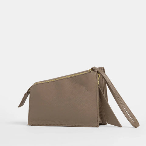 Hammitt Curtis Sculpted Taupe/Brushed Gold Crossbody Clutch