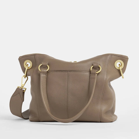 Daniel Medium Sculpted Taupe/Brushed Gold Satchel