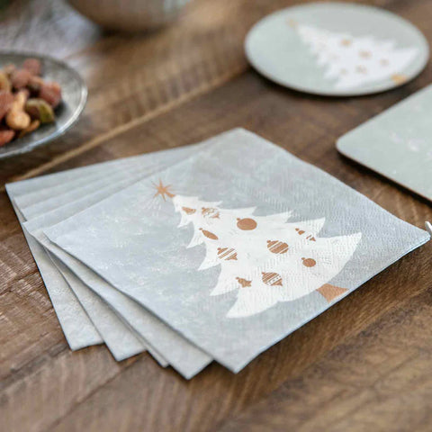 RockFlowerPaper Winter White Tree Paper Cocktail Napkins (Pack of 20)