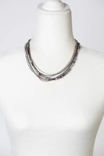 Anne Vaughan Reflections 17.5-19.5" Amethyst, Czech Glass, Pearl Multistrand Necklace