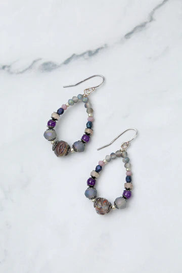 Anne Vaughan Reflections Crystal, Amethyst, Czech Glass Hoop Earrings