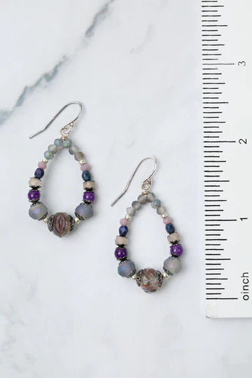 Anne Vaughan Reflections Crystal, Amethyst, Czech Glass Hoop Earrings