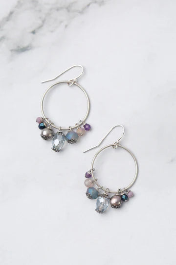 Anne Vaughan Reflections Crystal, Pearl, Amethyst Cluster Earrings