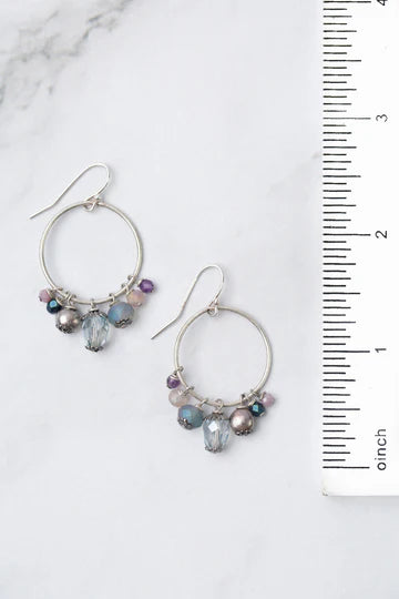 Anne Vaughan Reflections Crystal, Pearl, Amethyst Cluster Earrings