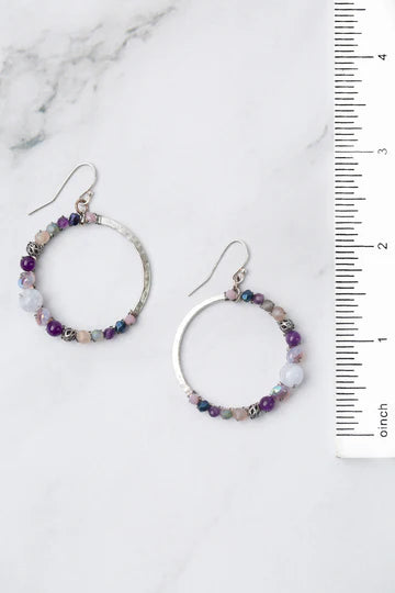 Anne Vaughan Reflections Blue Lace Agate, Amethyst, Crystal Hoop Earrings