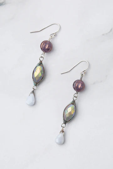 Anne Vaughan Reflections Blue Lace Agate, Czech Glass Herringbone Earrings