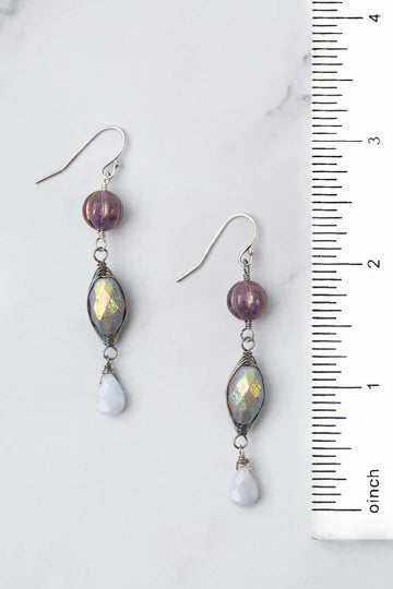 Anne Vaughan Reflections Blue Lace Agate, Czech Glass Herringbone Earrings