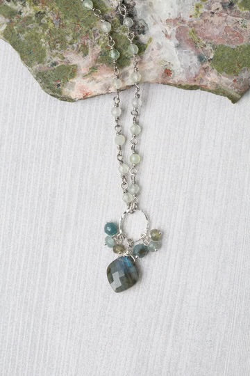 Anne Vaughan Resilience 14-16" Sapphire, Green Moss Aquamarine With Labradorite Cluster Necklace