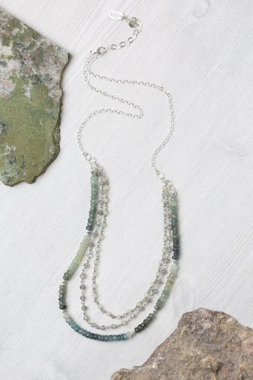 Anne Vaughan Resilience 21.5-23.5" Green Moss Aquamarine, Labradorite, Prehnite Multistrand Necklace