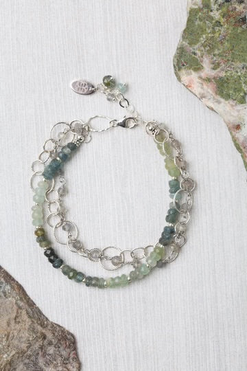 Anne Vaughan Resilience 7-8" Labradorite With Green Moss Aquamarine Multistrand Bracelet