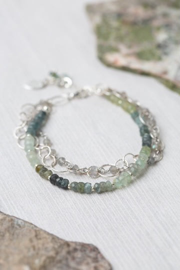 Anne Vaughan Resilience 7-8" Labradorite With Green Moss Aquamarine Multistrand Bracelet