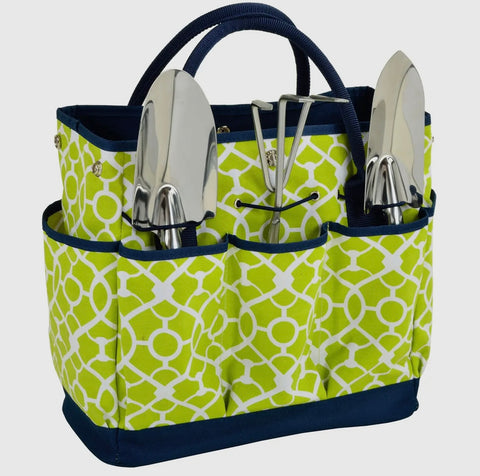Picnic at Ascot Gardening Tote With Tools Trellis Green