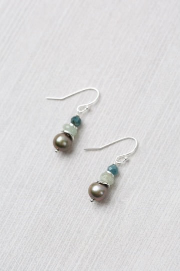 Anne Vaughan Resilience Aquamarine, Sapphire With Freshwater Pearl Simple Earrings