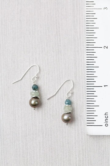 Anne Vaughan Resilience Aquamarine, Sapphire With Freshwater Pearl Simple Earrings