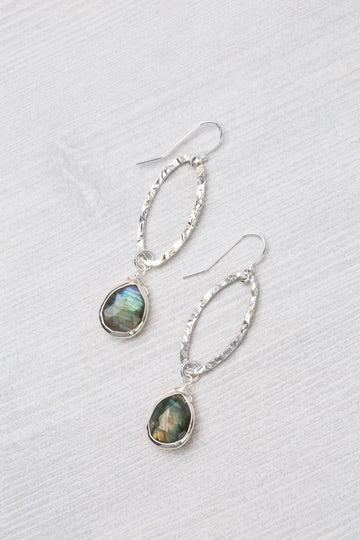 Anne Vaughan Resilience Faceted Labradorite Teardrop Bezel Statement Earrings