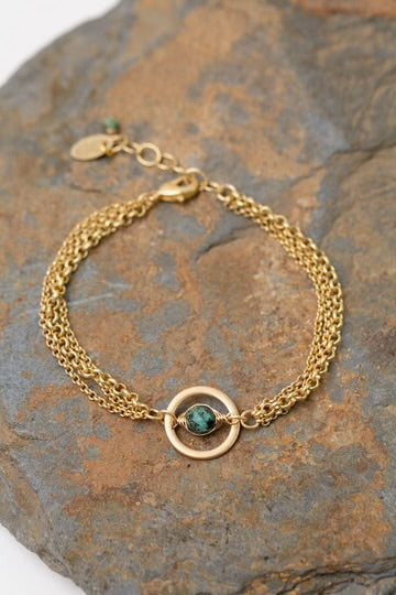 Anne Vaughan Tranquil Gardens 7.5-8.5" Matte Gold Turquoise Focal Bracelet