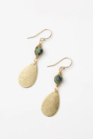 Anne Vaughan Tranquil Gardens African Turquoise With Gold Plated Brass Herringbone Earrings