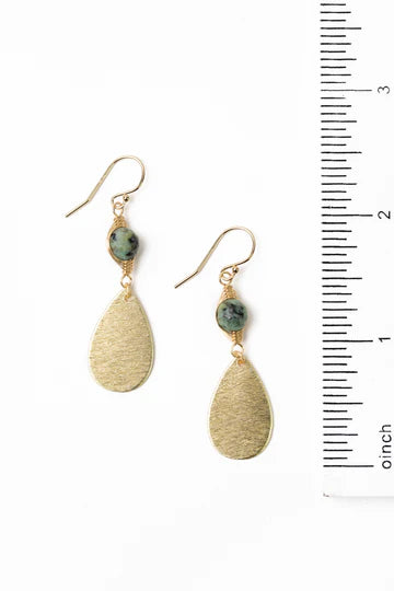 Anne Vaughan Tranquil Gardens African Turquoise With Gold Plated Brass Herringbone Earrings