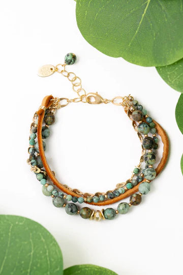 Anne Vaughan Tranquil Gardens 7.5-8.5" African Turquoise Multistrand Bracelet