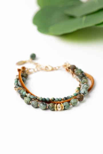 Anne Vaughan Tranquil Gardens 7.5-8.5" African Turquoise Multistrand Bracelet