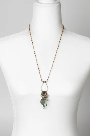 Anne Vaughan Wisdom Within 25.5-27.5" Hessonite Garnet With Peruvian Opal, Peruvian Turquoise, Czech Glass And Dragonfly Cluster Necklace