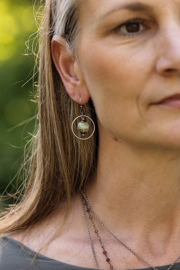 Anne Vaughan Wisdom Within Turquoise Prism Cut Czech Glass Hoop Earrings