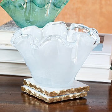 Vietri Onda Glass White Petite Ruffled Bowl