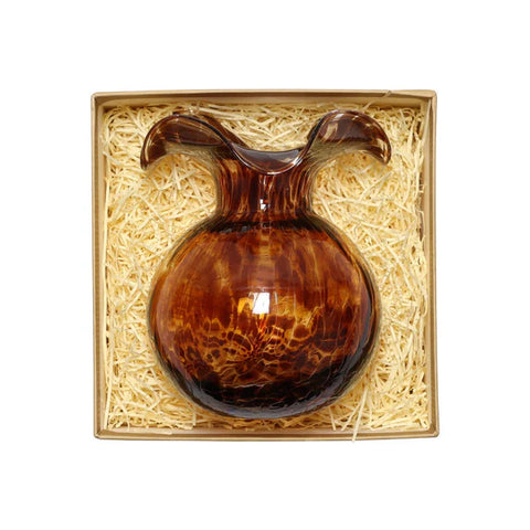 Vietri Hibiscus Glass Brown Tortoise Shell Bud Vase