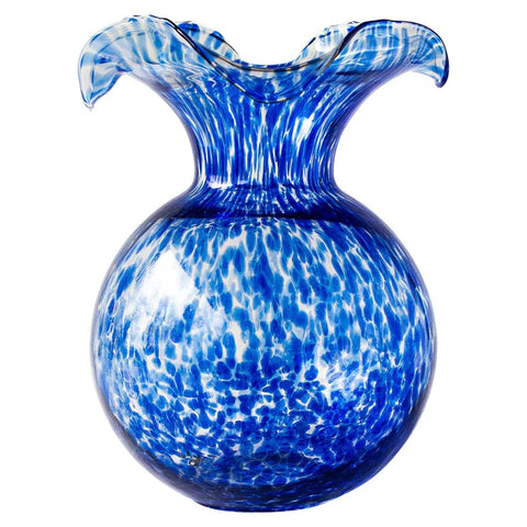 Vietri Hibiscus Glass Cobalt Tortoise Shell Large Fluted Vase