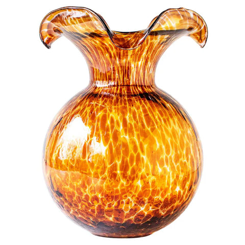 Vietri Hibiscus Glass Brown Tortoise Shell Large Fluted Vase