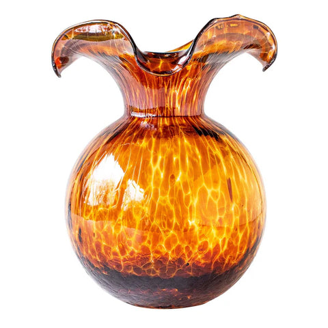 Vietri Hibiscus Glass Brown Tortoise Shell Medium Fluted Vase