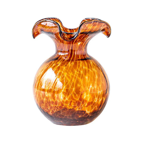 Vietri Hibiscus Glass Brown Tortoise Shell Small Fluted Vase