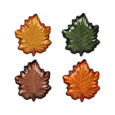 Vietri Autunno Glass Figural Leaf Canapé Plates - Set of 4