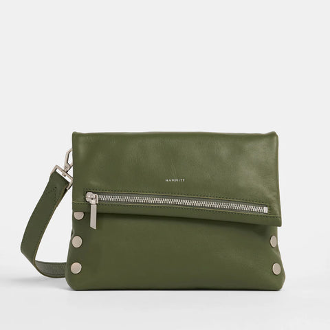 Hammitt VIP Medium Landscape Green/Brushed Silver Leather Crossbody Clutch