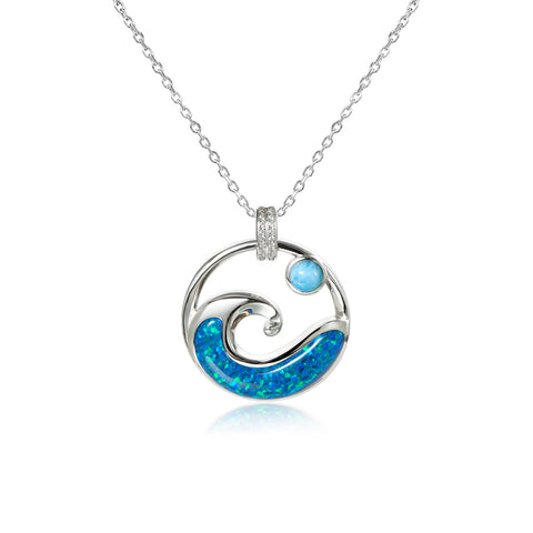 Alamea Opal Wave Pendant Necklace with Larimar