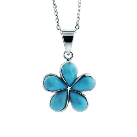 Alamea Plumeria Pendant Necklace with Larimar