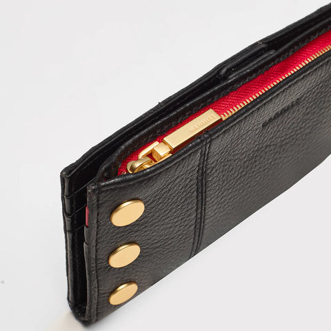 Hammitt 110 North Black Brushed Gold/Red Zip Wallet