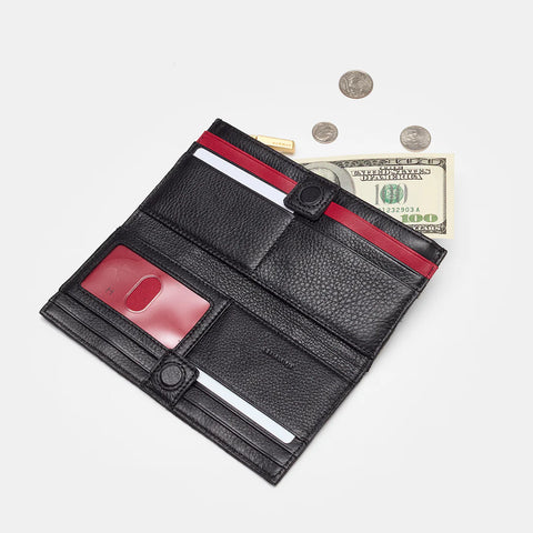 Hammitt 110 North Black Brushed Gold/Red Zip Wallet