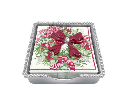 Mariposa Red Bow Beaded Napkin Box Set