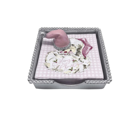 Mariposa Pink Santa Hat Beaded Napkin Box Set