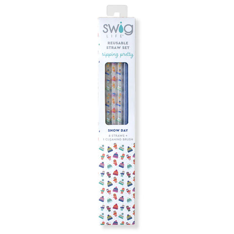 Swig Snow Day + Blue Glitter Reusable Straw Set